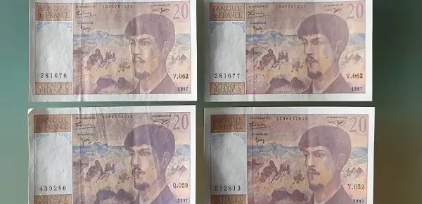 4 Banknoten französische francs