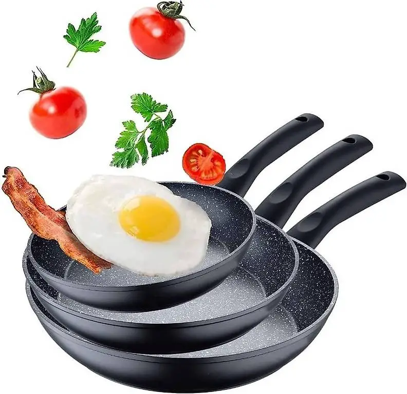 Pfannen Set schwarz - 3 Pfannen 28 cm + 24 cm + 20 cm Antiha