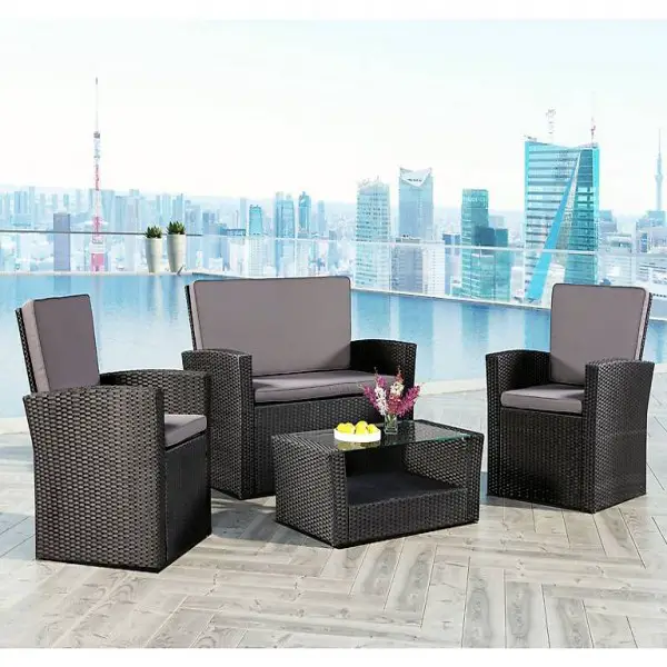  Sitzgruppe Salvador in schwarz mit Bezügen in Dunkelgrau