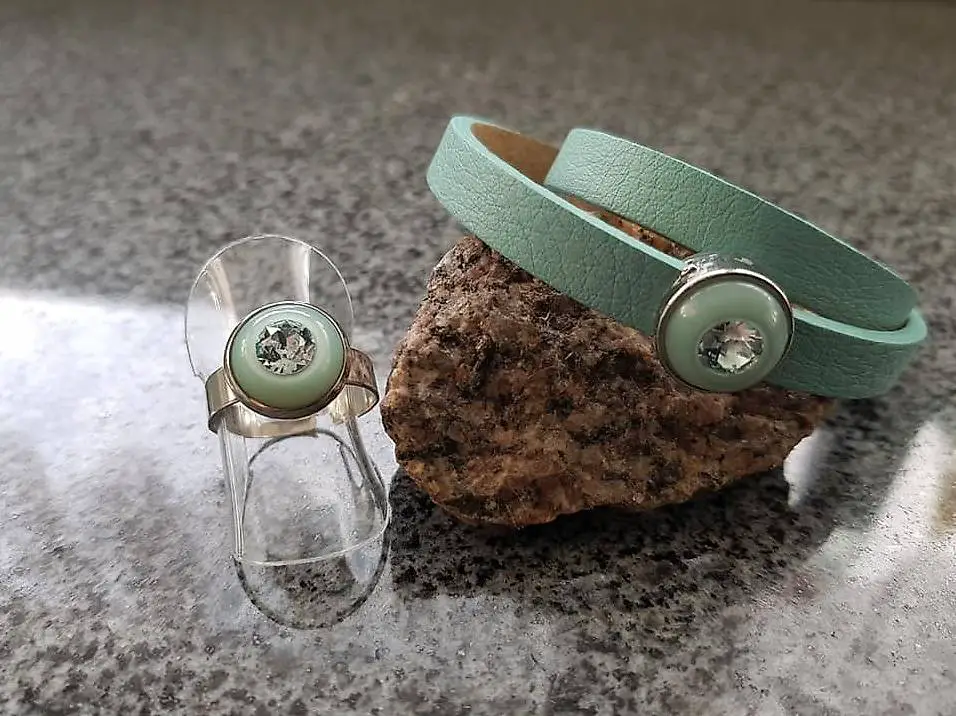 Lederarmband mit Ring / Set / Aqua