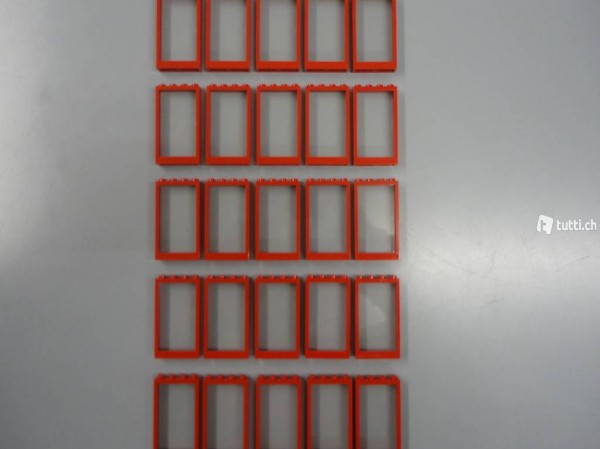 Lego rote Fenster 1x4x5 mit transparenten Scheiben
