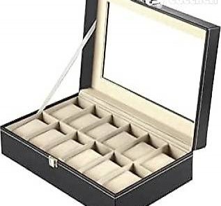  Schachtel mit Sichtfenster für 12 Uhren aus Kunstleder