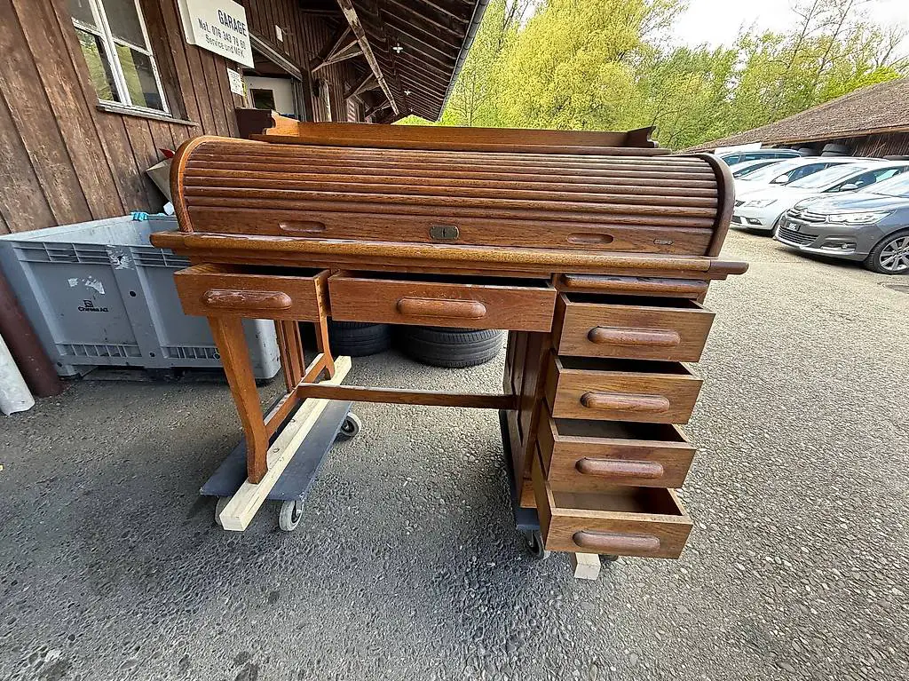 Antikes Rollladen Pult Eiche, mit 6 Schubladen und 1 Schiebe