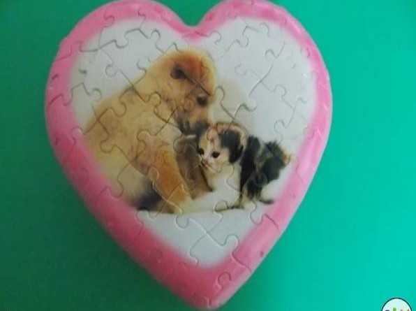 Puzzleherz von Ravensburger: Hund und Katze