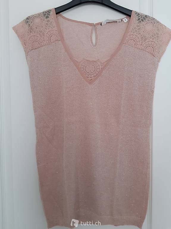 Top Naf Naf rose, avec lurex et détails en dentelle, taille