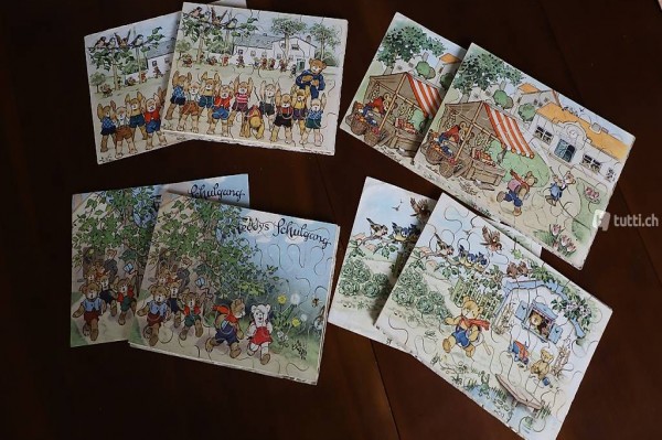 4 alte Holzpuzzle nach Vorlage von Fritz Baumgarten