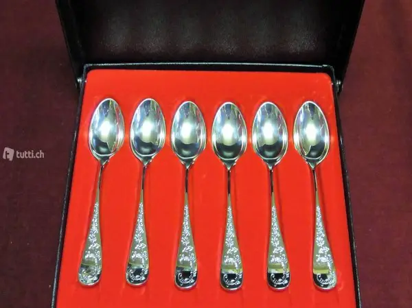  6 Kaffeelöffel Biedermeier versilbert