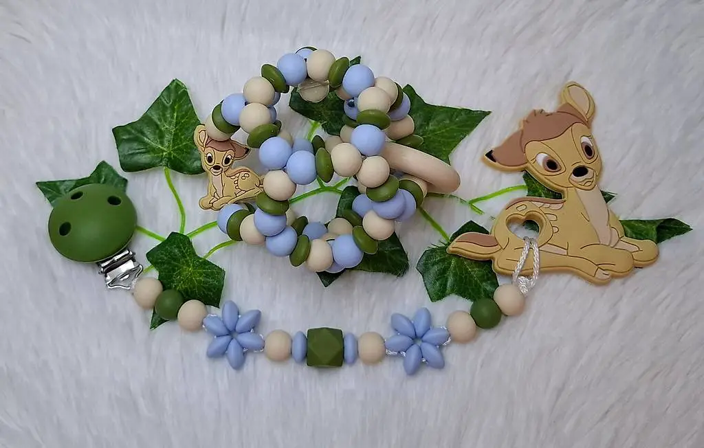 Set Nuggi-/Beissketteli+Motorikball/Greifball Rehkitz Bambi