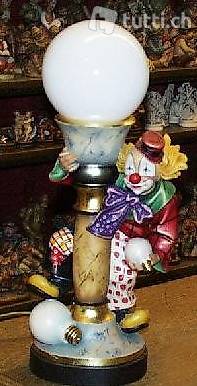 Clown mit Lampe Holzgeschnitzt Handbemalt