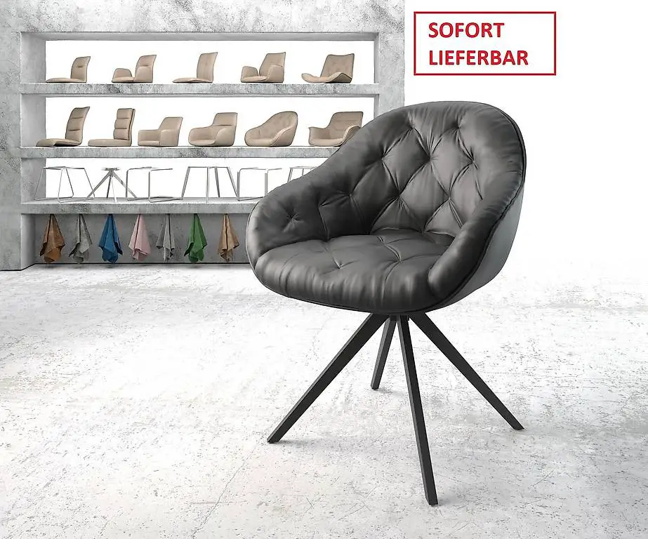 Drehstuhl GOYA-FLEX Echt-Leder Schwarz Kreuzgestell drehbar