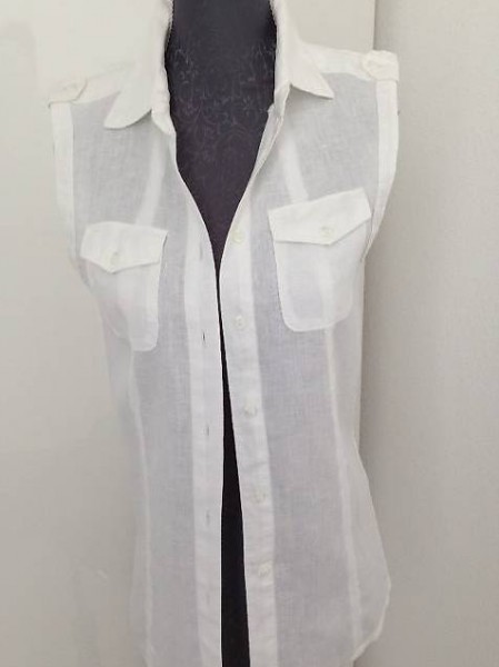 Bluse weiss, Leinen Kurzarm, Gr. 36