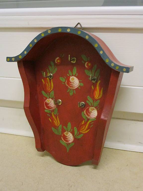 Schlüssel-Kasten aus Holz mit Bauernmalerei Vintage Shabby