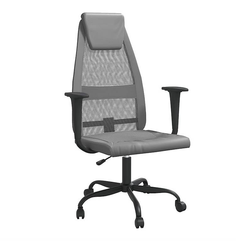 Bürostuhl Höhenverstellbar Grau Netzstoff und Kunstleder