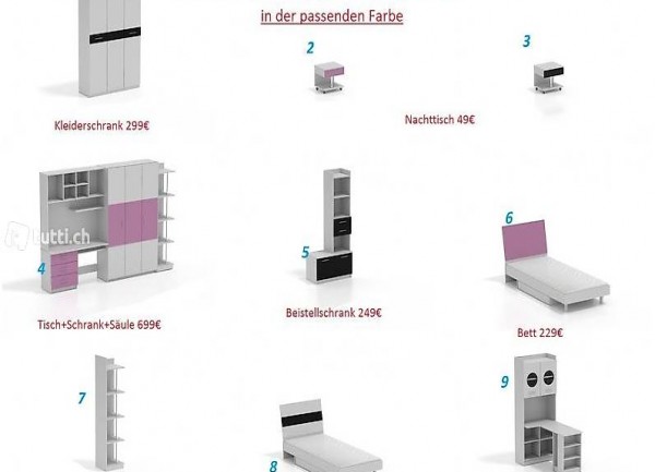  RAJ -SERIE FREIE ZIMMERGESTALTUNG: KLEIDERSCHRANK BETT TISCH