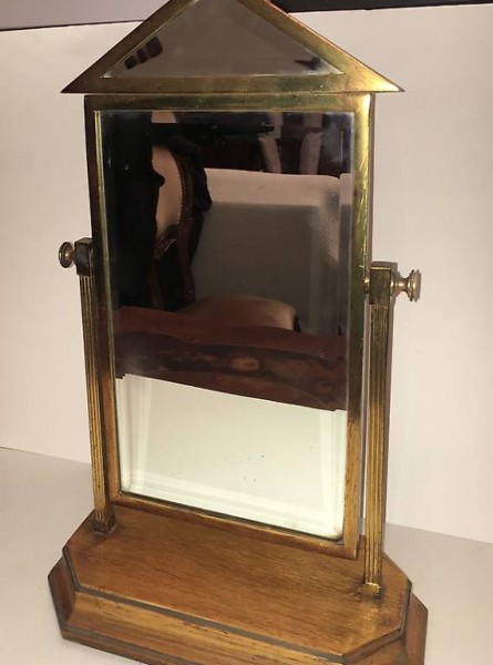 Specchio da tavolo in legno e ottone, Italia, anni "60