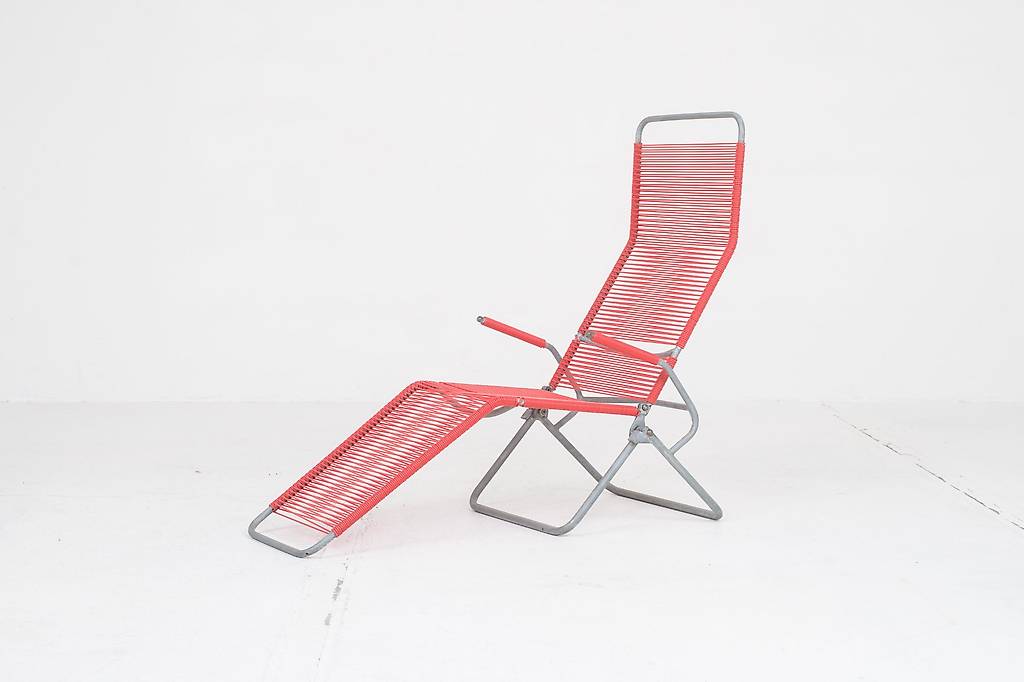 Embru Spaghetti-Liegestuhl von Huldreich Altorfer in Rot