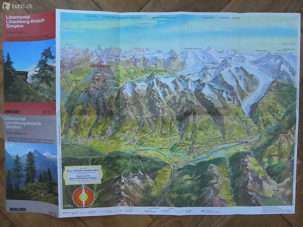 Lötschental, Lötschberg-Aletsch, Simplon Vogelschaukarte BLS