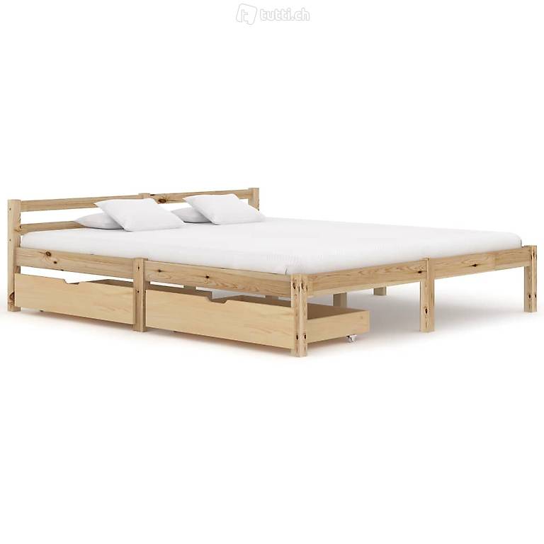  Massivholzbett mit 2 Schubladen Kiefer 180x200 cm