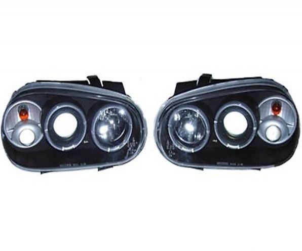  KLARGLAS SCHEINWERFER ANGEL EYES SCHWARZ FÜR VW Golf 4 97-03