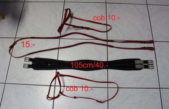 Diverse gebrauchte Trensen + Schabrack, Sattelgurten