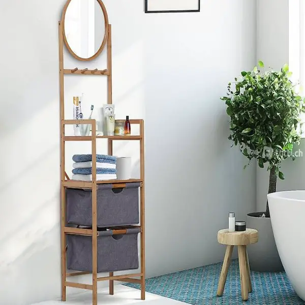  Badezimmerregal Badregal Spiegel Bambus