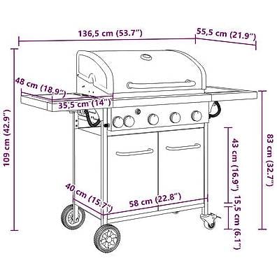 Gasgrill mit 5 Flammen Schwarz Pulverbeschichteter Stahl