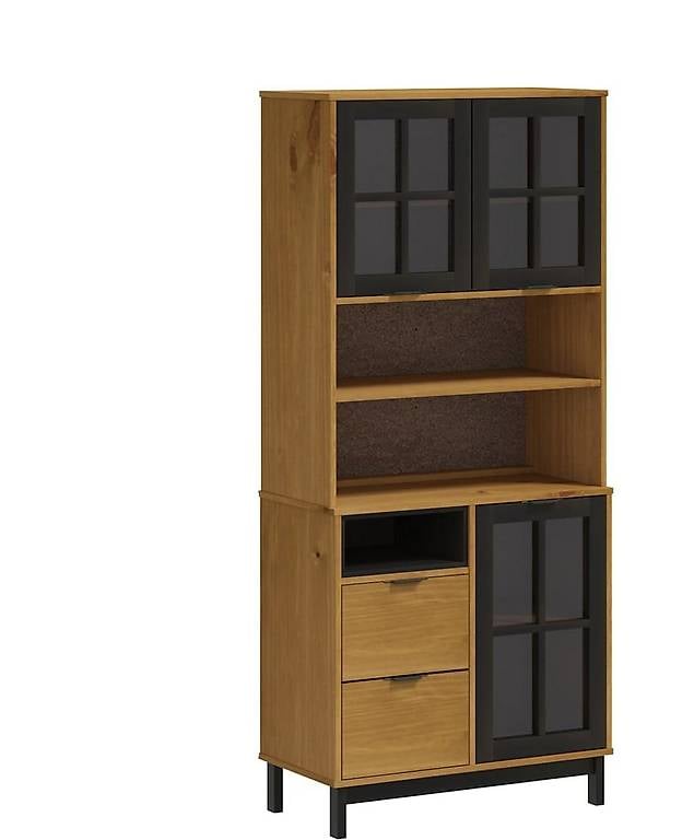 Highboard mit Glastüren FLAM 80x40x180 cm Massivholz Kiefer