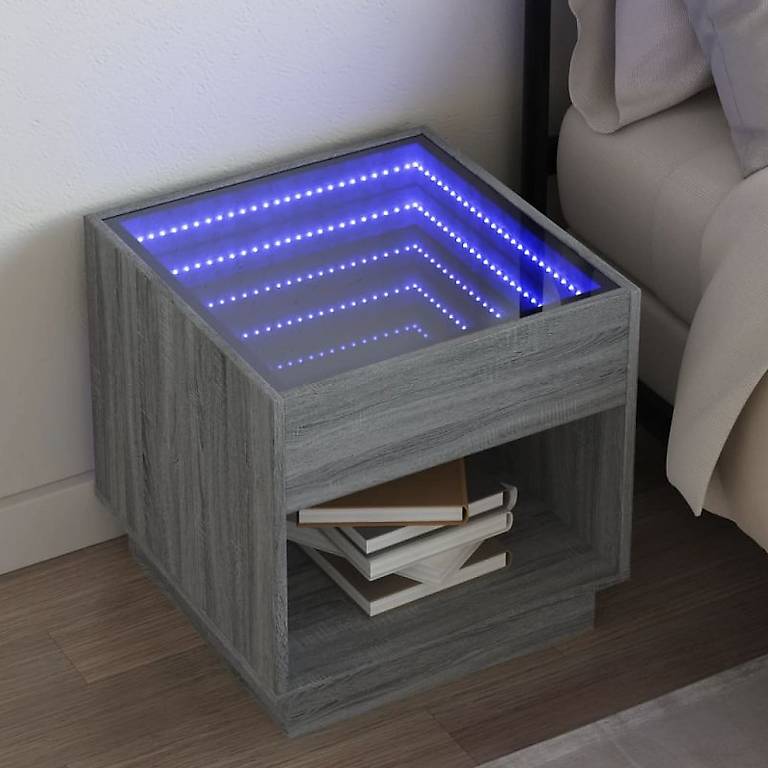 Nachttisch mit Infinity-LED Grau Sonoma 50x50x50 cm