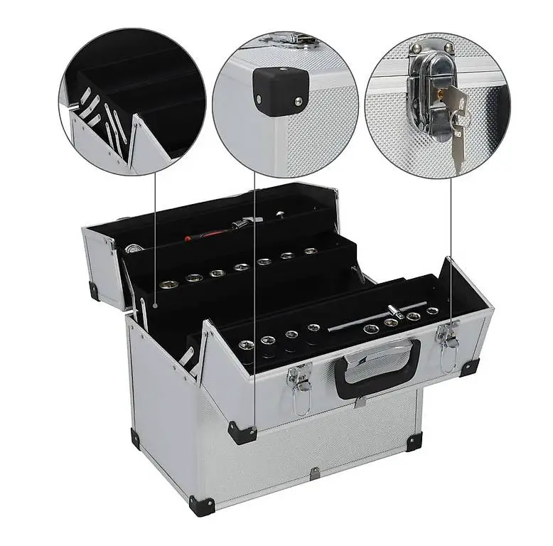 Werkzeugkoffer 38x22,5x34 cm Silbern Aluminum