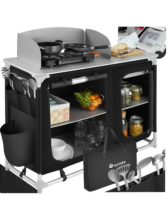 Campingküche Luxus mit 4 Fächern schwarz