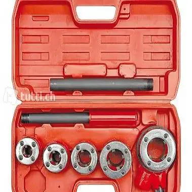  7-tlg. Ratschen-Gewindeschneidkluppeset Metall silbern