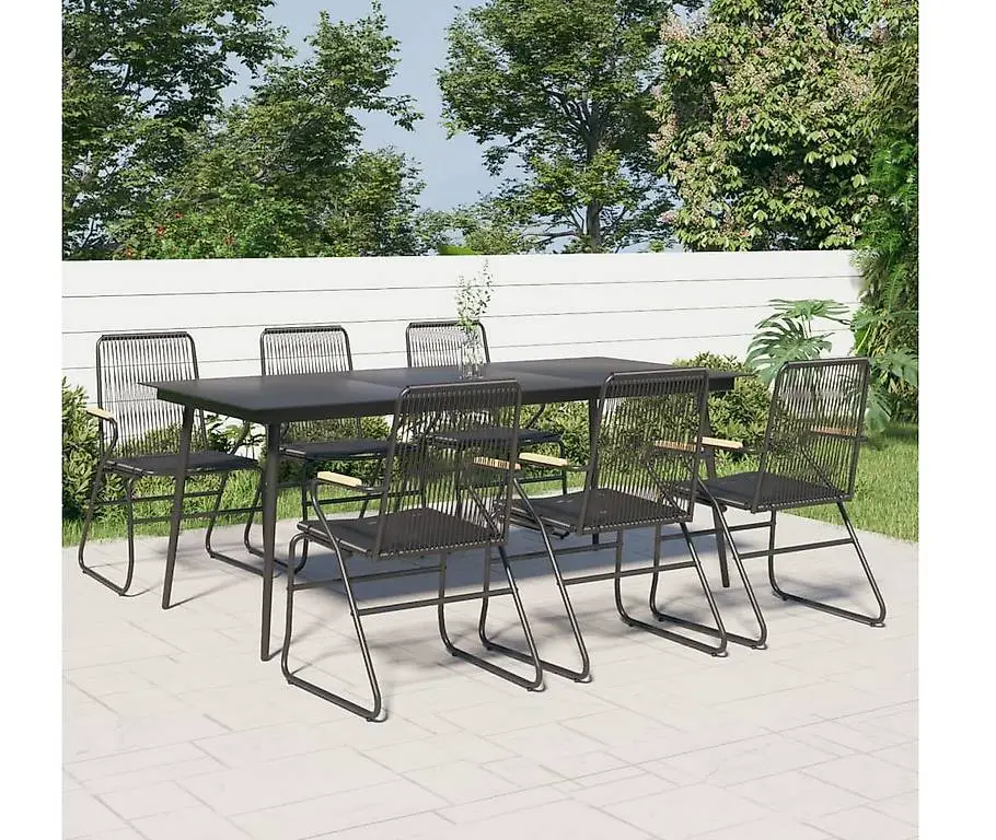 7-tlg. Garten-Essgruppe Schwarz PVC-Rattan