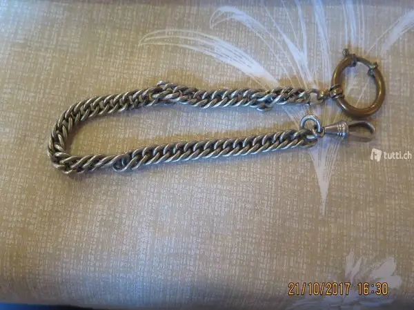  Uhrenkette alt v ca 1910 mit Kupfer Schliesse