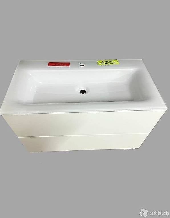 Weiss Glanz Badmöbel Zwei Schubladen mit Glas Waschbecken