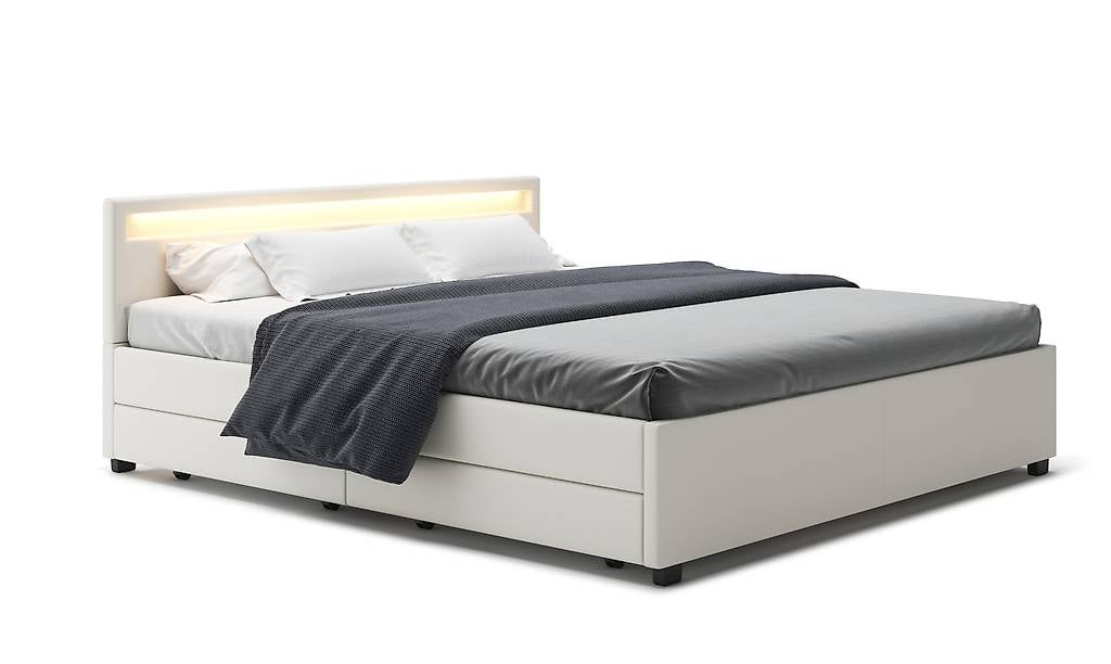  Lederbett LED TRANCE 180 x 200 cm weiss