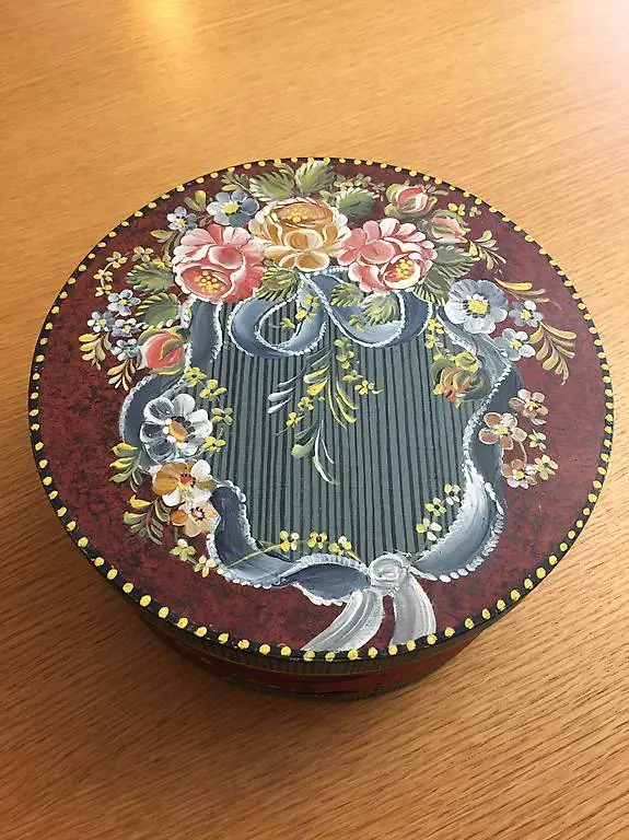 Original Bauernmalerei: Dekorative Schachtel, handbemalt