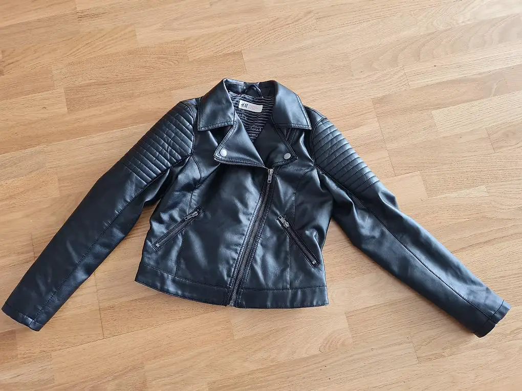 Mädchen Jacke "Kunstleder" schwarz, Gr. 146, neuwertig