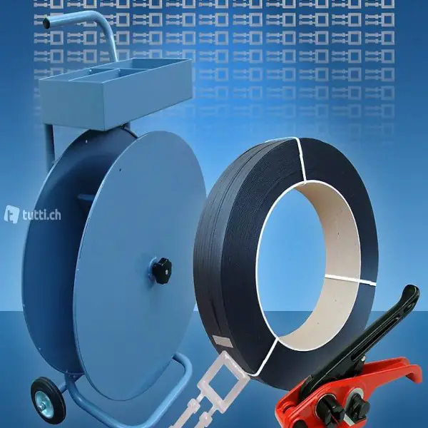  Umreifungsset: PP-Band, Abrollwagen, Spanngerät, Klammern