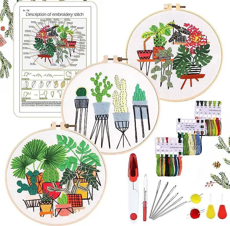 Grünes Stickerei-Set für Anfänger, 24-teilig