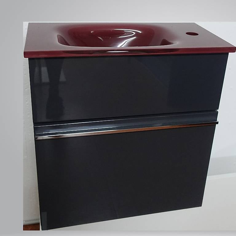 Badmöbel Anthrazit mit Rot Glaswaschbecken 50 CM