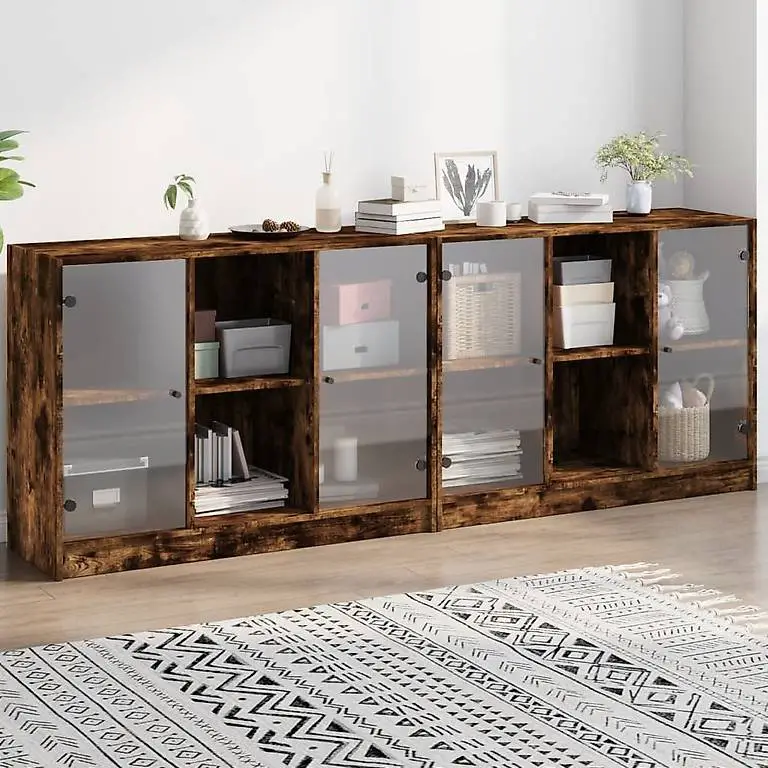 Bücherschrank mit Türen Räuchereiche 204x37x75 cm Holzwerkst