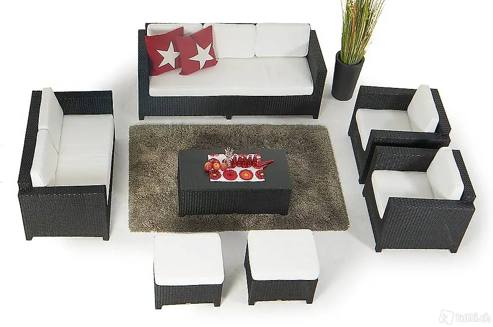  Zeitlos, elegant, Rattan Lounge Schwarz