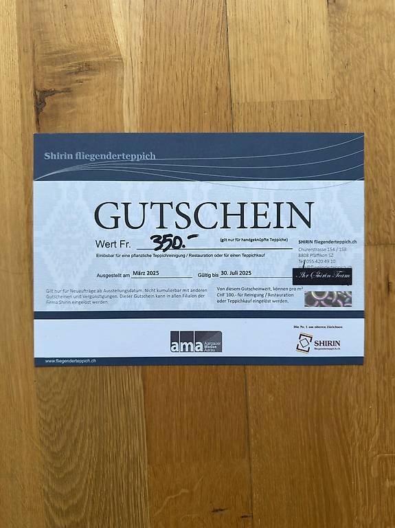 350.- Gutschein für Professionelle Teppichreinigung