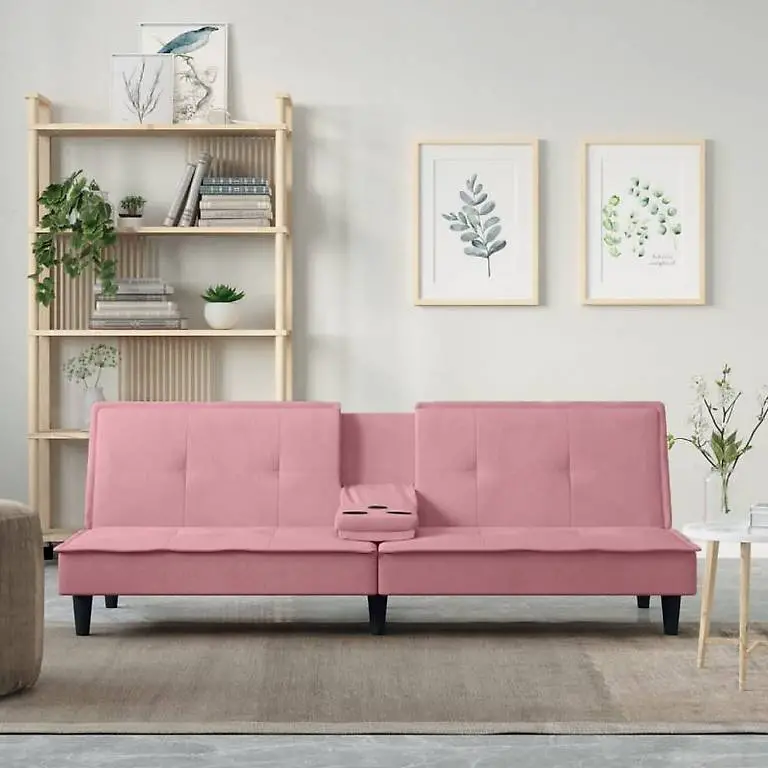 Schlafsofa mit Getränkehaltern Rosa Samt