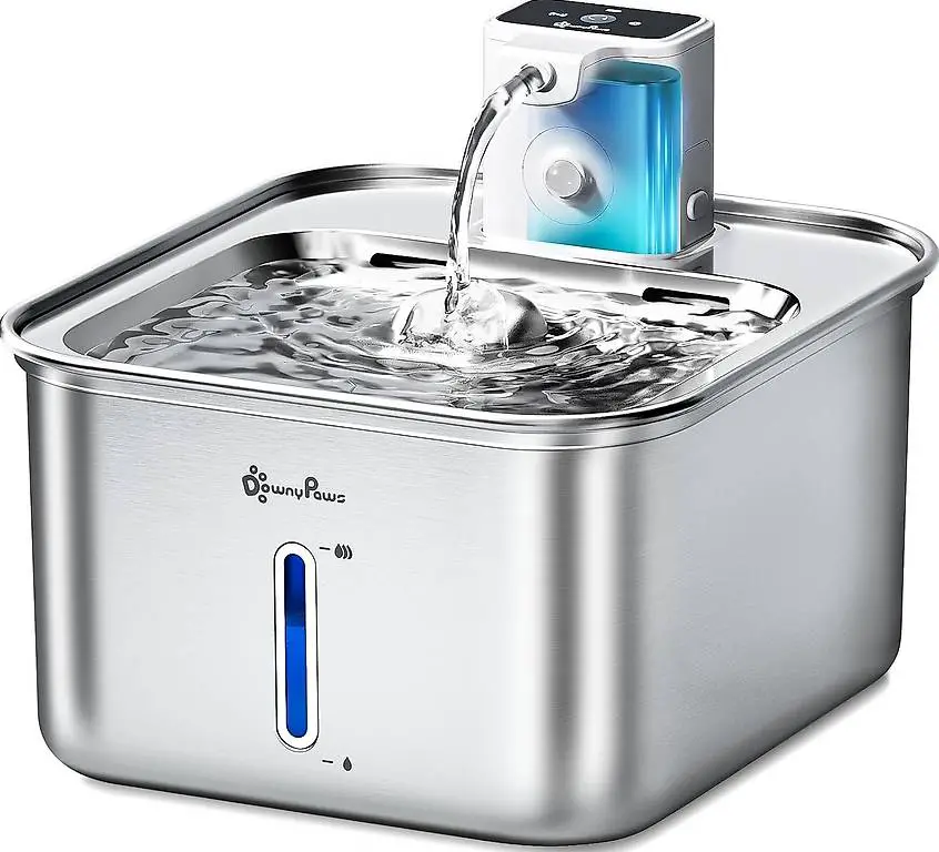 DownyPaws Katzenbrunnen Edelstahl Kabellos, Trinkbrunnen für