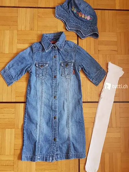 Jeanskleid und Jeanshut in der Gr. 104
