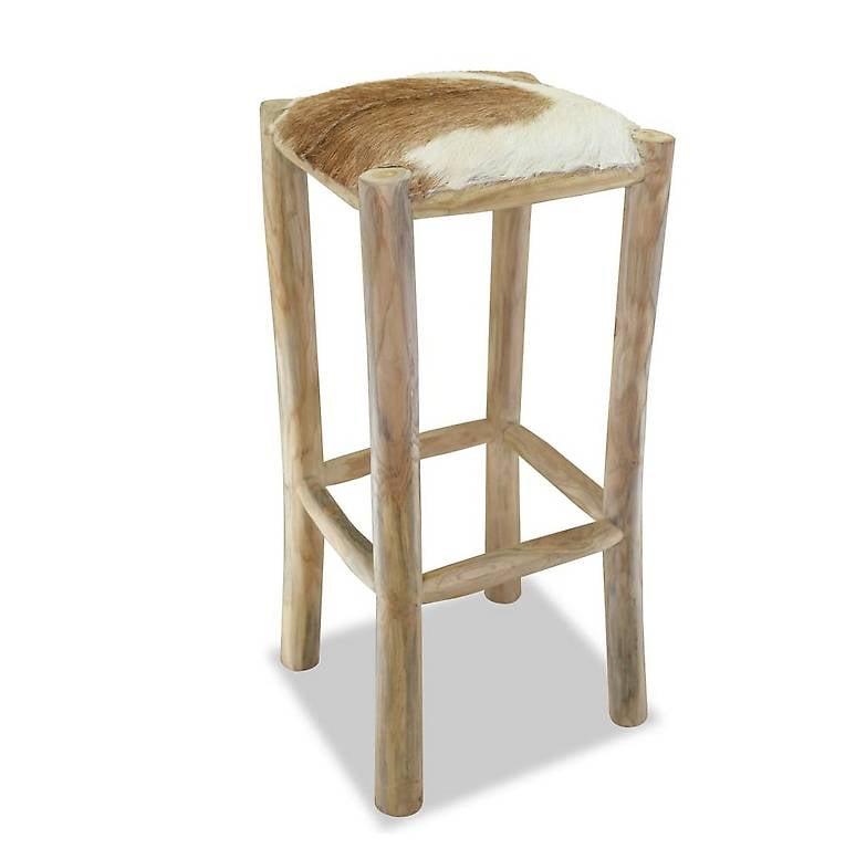 Barhocker Echtleder und Teak Massivholz
