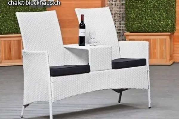  Loveseat Wicker Como 65cm x 145cm mit schwarzen Polsterkisse