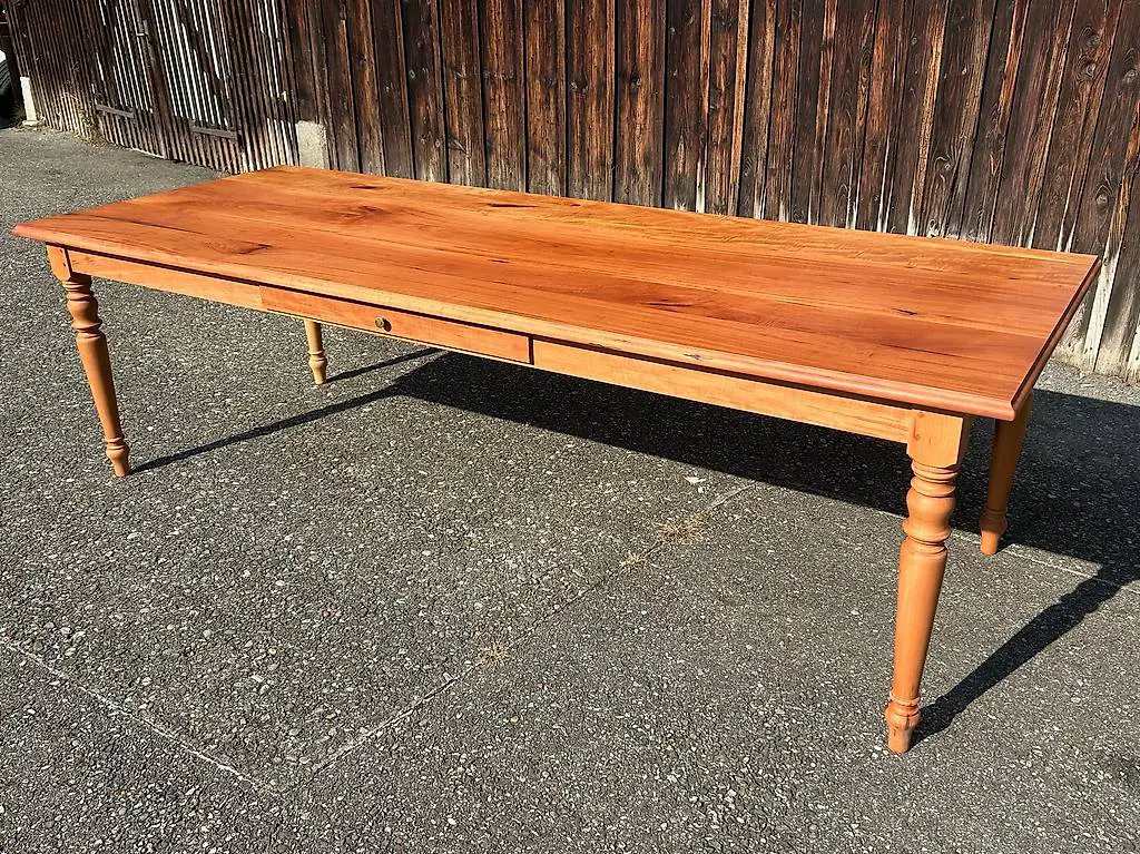 Birnbaum Tisch, gedrechselte Beinen Schublade 260 x 100 cm