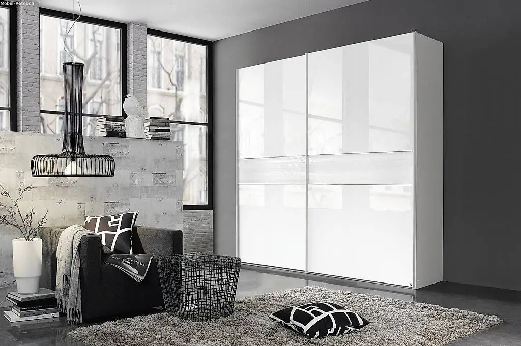Schwebetürenschrank Glastüren weiss